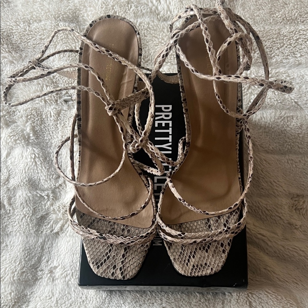 PrettyLittleThing Beige Snakeskin Heels